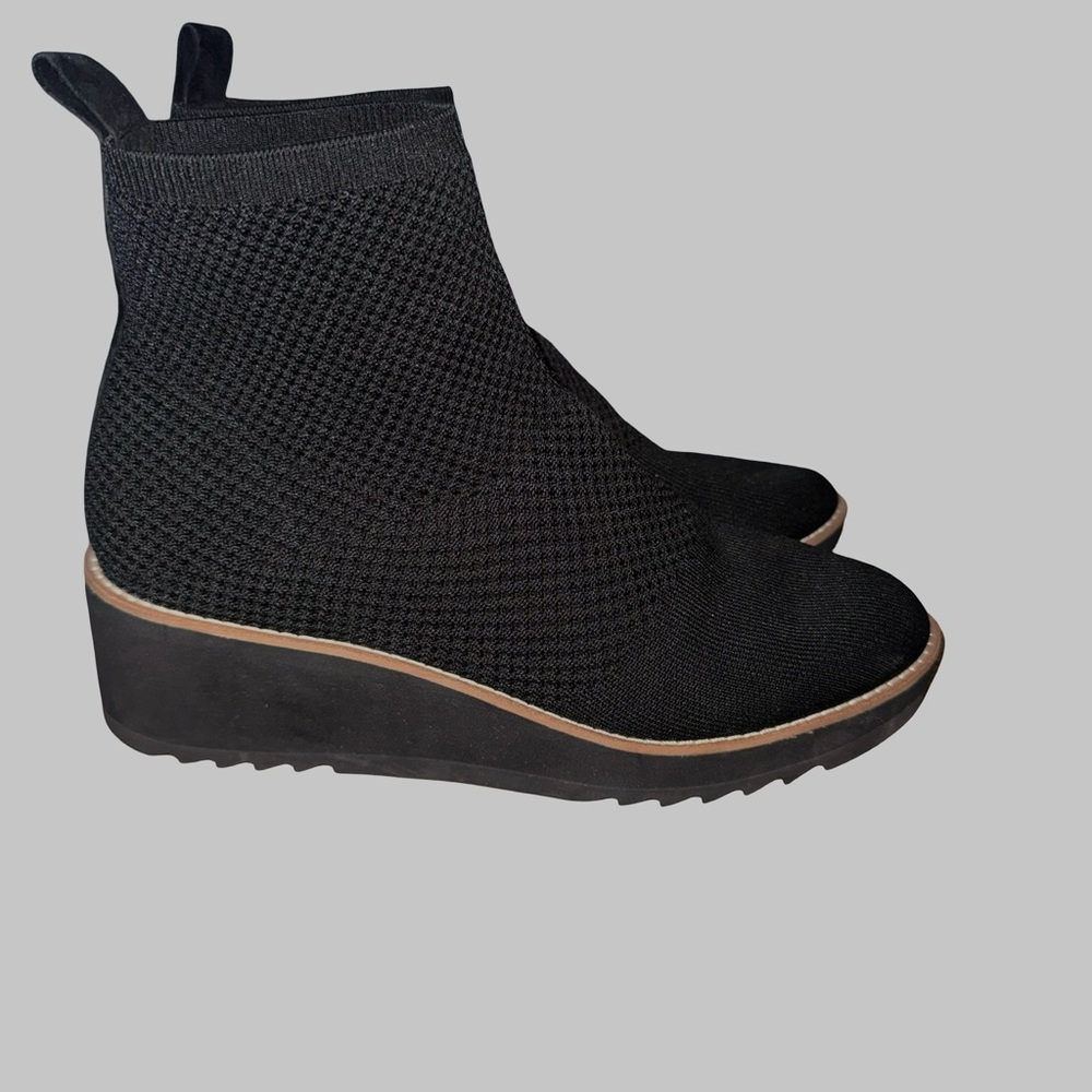 Eileen Fisher Knit Wedge Ankle Boots Black Stretch Sock Boot Minimalist Size 9.5 - Picture 5 of 5